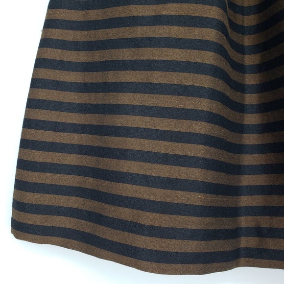Madewell Striped Skirt 0 A Line Pleated Knee Length Linen Silk Brown Black 08334 - Picture 6 of 9